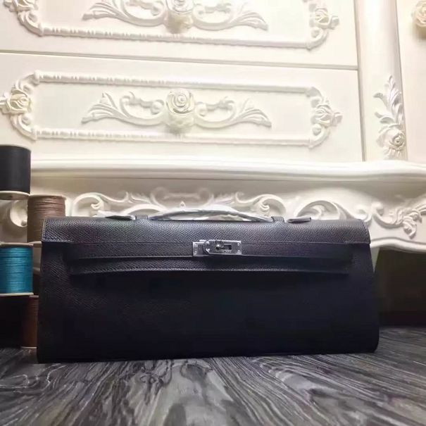 hermes original epsom leather kelly cut 31 clutch H031 black