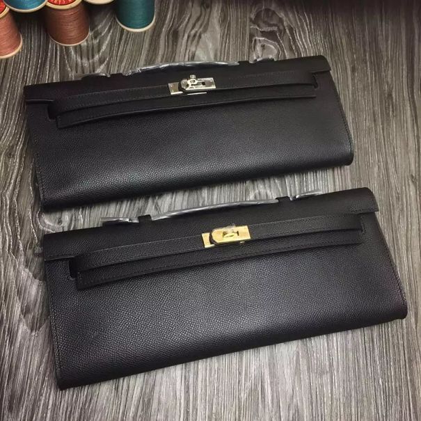 hermes original epsom leather kelly cut 31 clutch H031 black