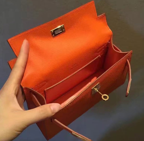 2017 hermes original epsom leather mini kelly 22 clutch K012 orange