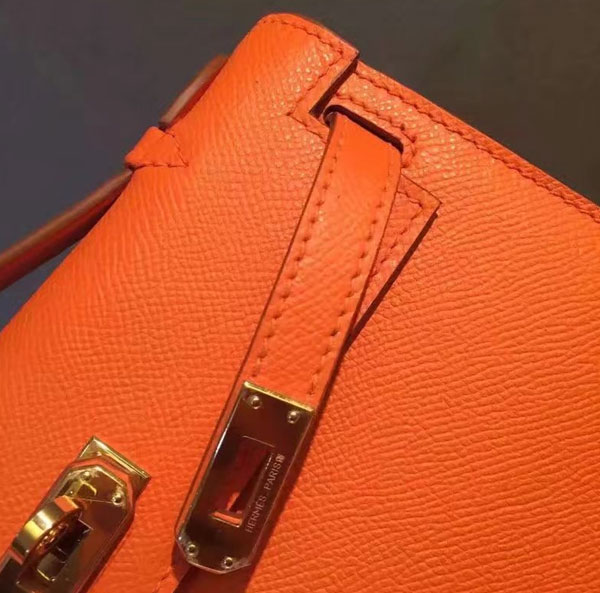 2017 hermes original epsom leather mini kelly 22 clutch K012 orange
