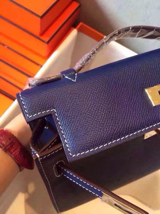 2017 hermes original epsom leather mini kelly 22 clutch K012 royal blue
