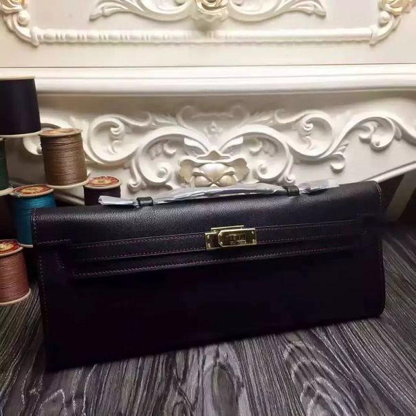 hermes original swfit leather kelly cut 31 clutch H032 black