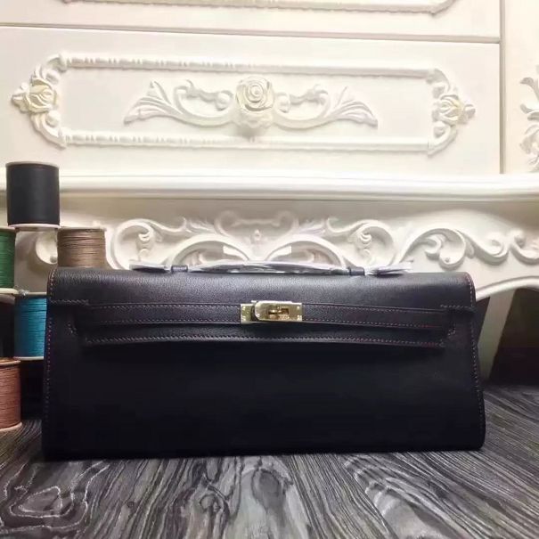 hermes original swfit leather kelly cut 31 clutch H032 black