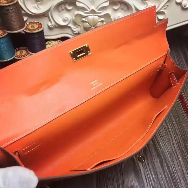 hermes original swfit leather kelly cut 31 clutch H032 orange