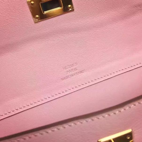 hermes original swfit leather kelly cut 31 clutch H032 pink