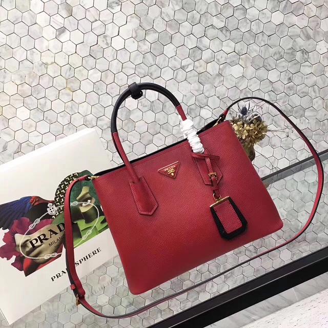 2017 prada medium saffiano lux tote original leather bag bn2755 red&black