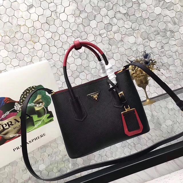 Prada saffiano lux tote original leather bag bn2756 black&red