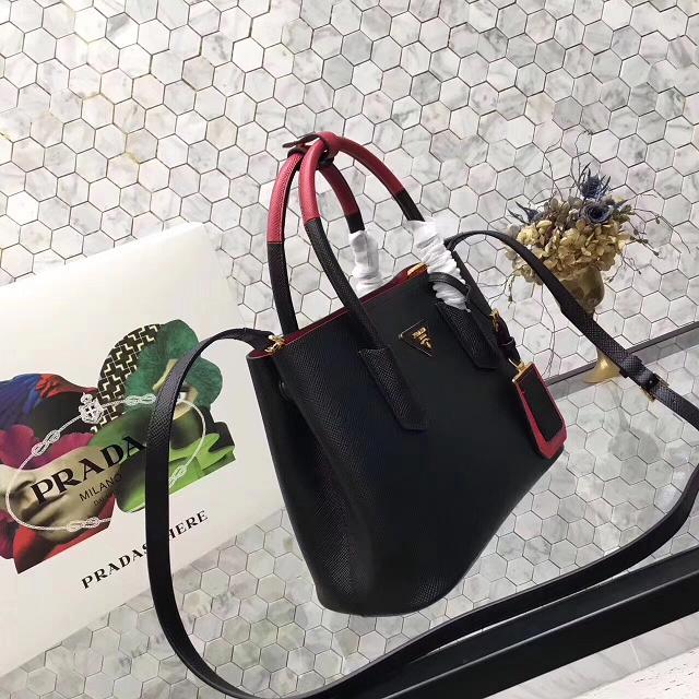 Prada saffiano lux tote original leather bag bn2756 black&red