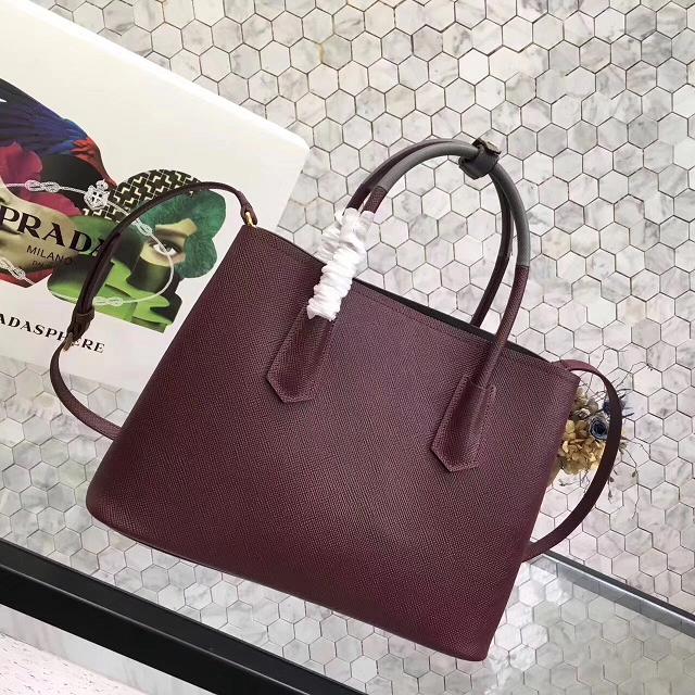 Prada saffiano lux tote original leather bag bn2756 burgundy&gray