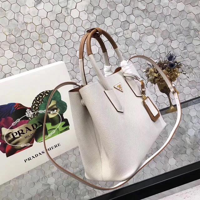 Prada saffiano lux tote original leather bag bn2756 white&tan