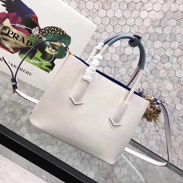 Prada small saffiano lux tote original leather bag bn2754 white&blue