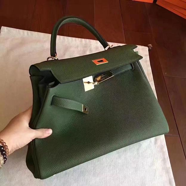 Hermes original togo leather kelly 28 bag K28 vert veronese