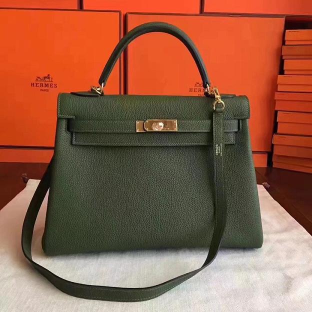 Hermes original togo leather kelly 28 bag K28 vert veronese