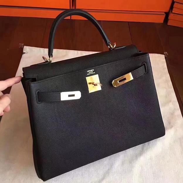 Hermes original togo leather kelly 28 bag K28 black