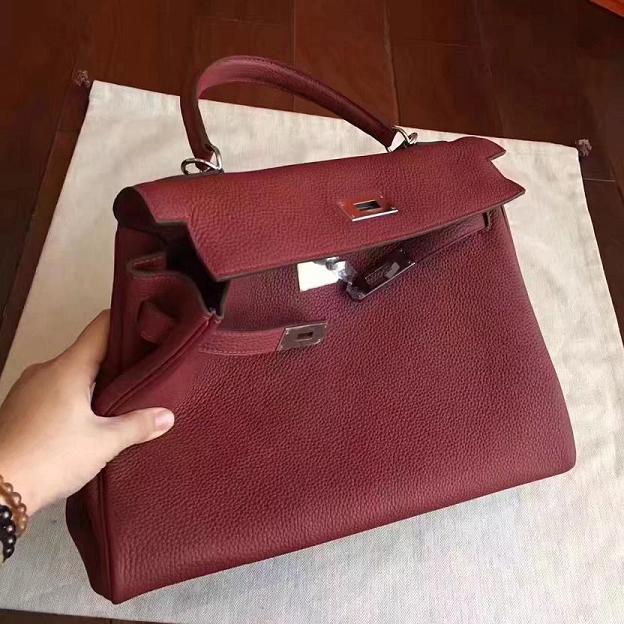 Hermes original togo leather kelly 28 bag K28 burgundy