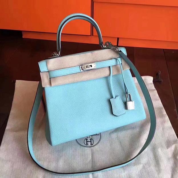 Hermes original togo leather kelly 28 bag K28 lake blue