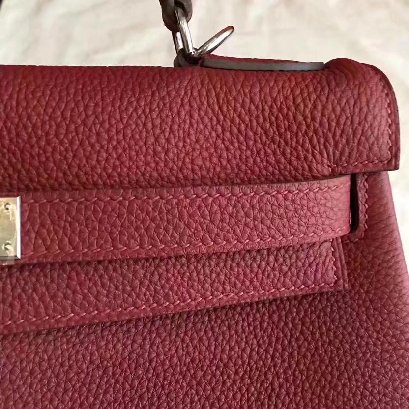 Hermes original togo leather kelly 25 bag K25 burgundy