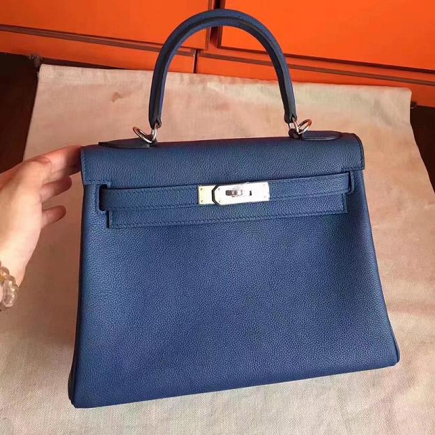Hermes original togo leather kelly 25 bag K25 deep blue