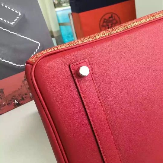 2017 hermes original calfskin fabric birkin 30 bag HF030 red