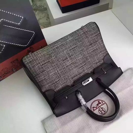 2017 hermes original calfskin fabric birkin 35 bag HF035 black