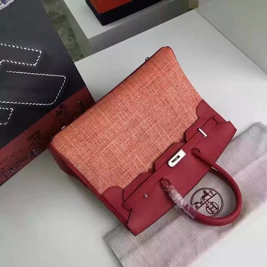 2017 hermes original calfskin fabric birkin 35 bag HF035 red