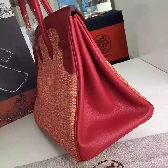 2017 hermes original calfskin fabric birkin 35 bag HF035 red
