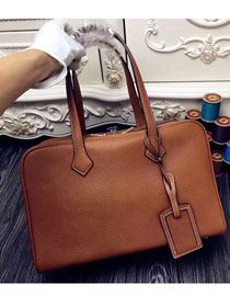 Hermes original clemence leather victoria fourre-tout 35 bag V35 coffee