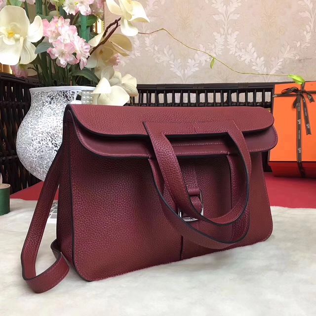 Hermes original togo leather halzan 31 bag H031 wine