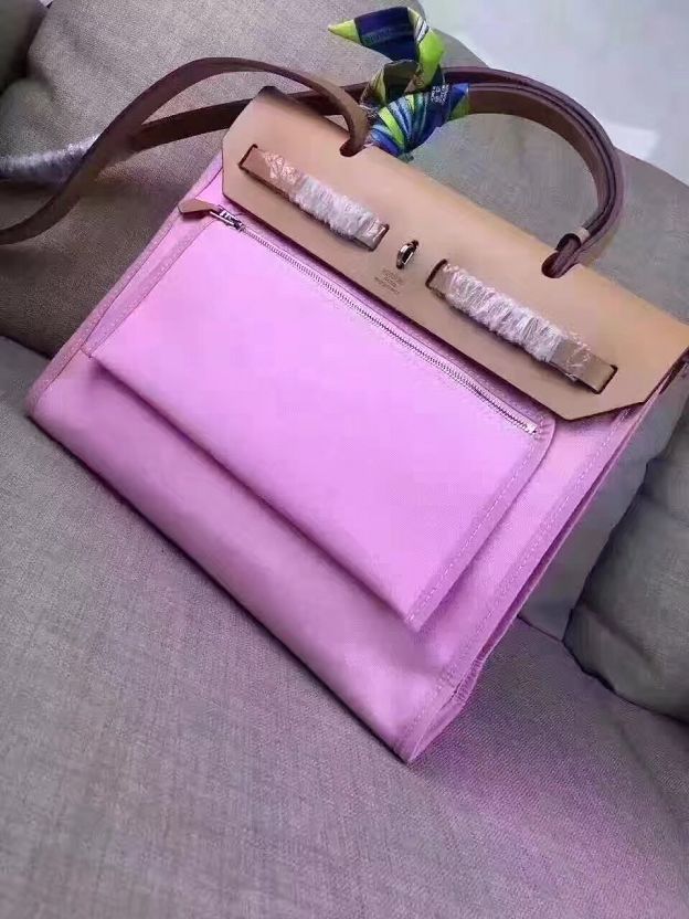 Hermes original canvas&calfskin leather small her bag H031 coffee&pink
