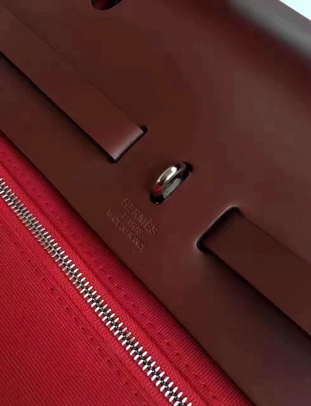 Hermes original canvas&calfskin leather small her bag H031 red&wine