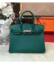 Hermes original epsom leather birkin 25 bag H25 blackish green