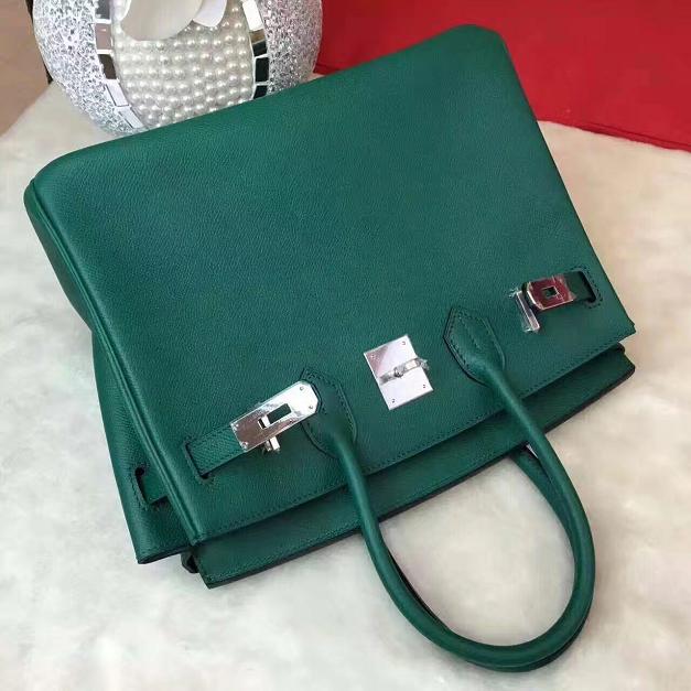 Hermes original epsom leather birkin 25 bag H25 blackish green