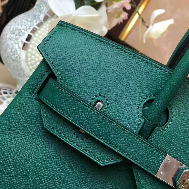 Hermes original epsom leather birkin 25 bag H25 blackish green