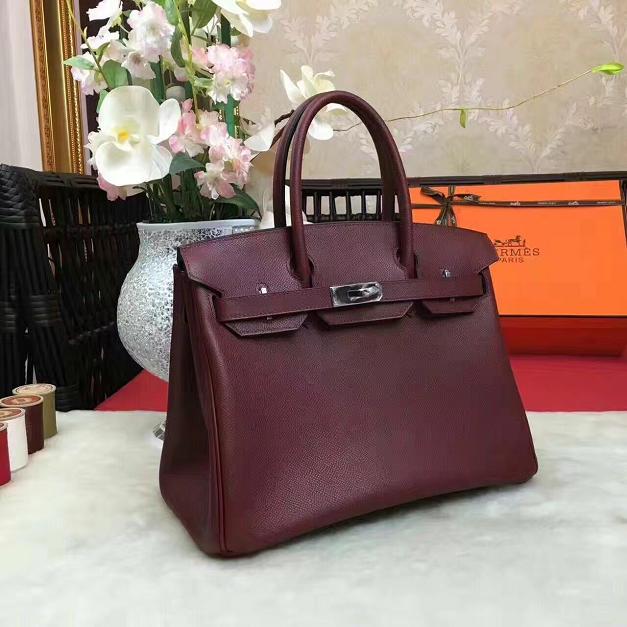 Hermes original epsom leather birkin 25 bag H25 burgundy