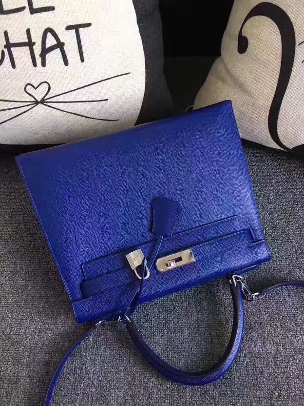 Hermes original epsom leather kelly 32 bag K32-1 electric blue
