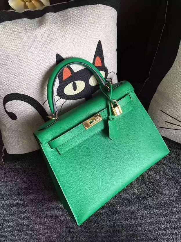 Hermes original epsom leather kelly 32 bag K32-1 green