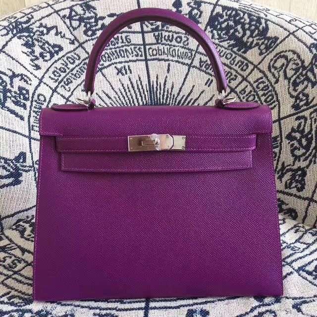 Hermes original epsom leather kelly 32 bag K32-1 purple