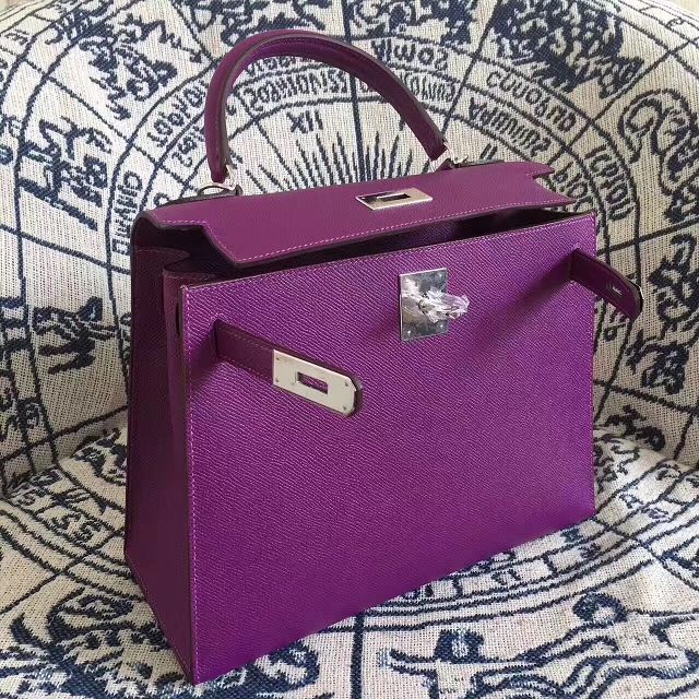 Hermes original epsom leather kelly 25 bag K25-1 purple