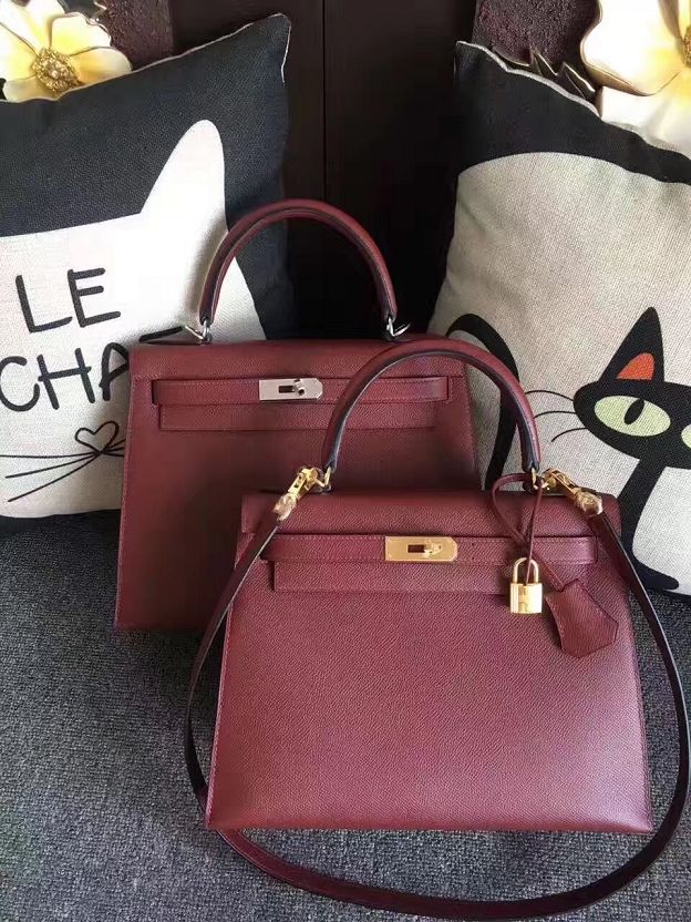 Hermes original epsom leather kelly 25 bag K25-1 wine