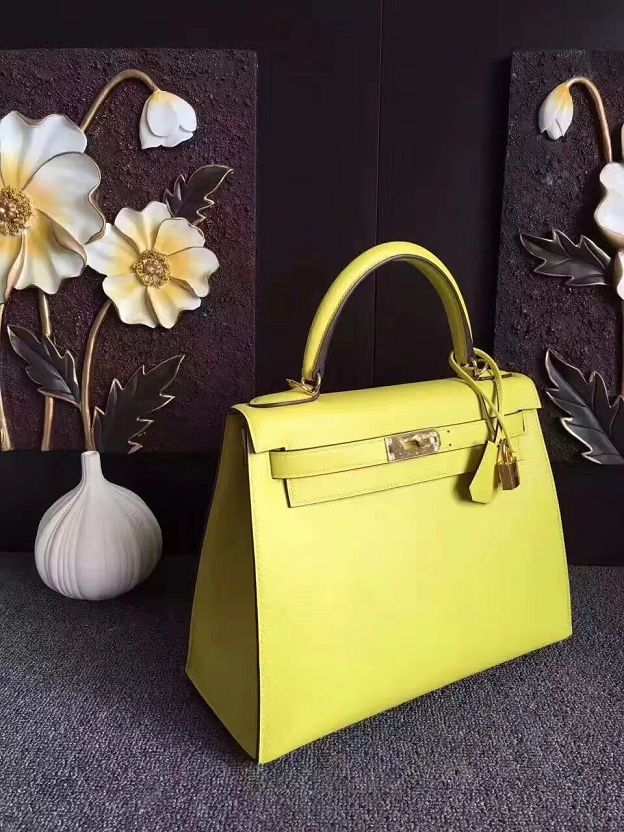 Hermes original epsom leather kelly 25 bag K25-1 yellow