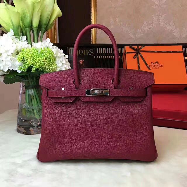 Hermes original togo leather birkin 25 bag H25-1 burgundy