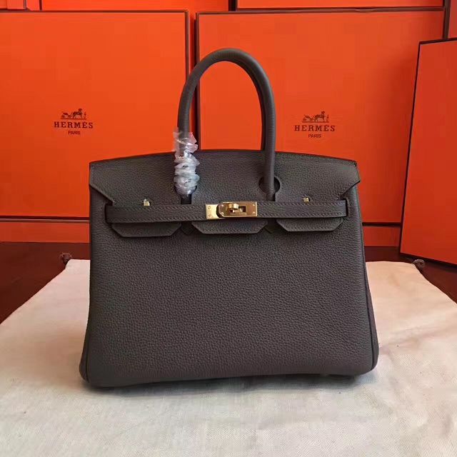 Hermes original togo leather birkin 25 bag H25-1 dark gray