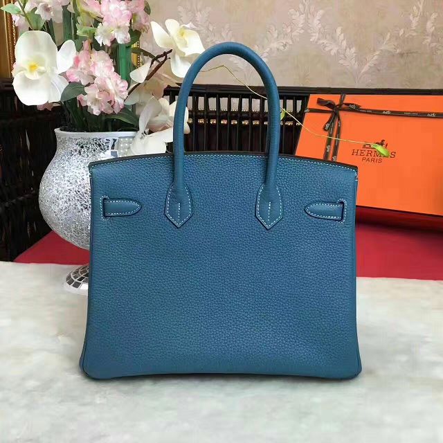 Hermes original togo leather birkin 25 bag H25-1 ocean blue