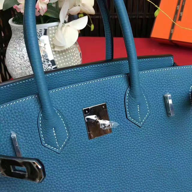 Hermes original togo leather birkin 25 bag H25-1 ocean blue