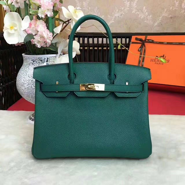 Hermes original togo leather birkin 25 bag H25-1 vert fonce