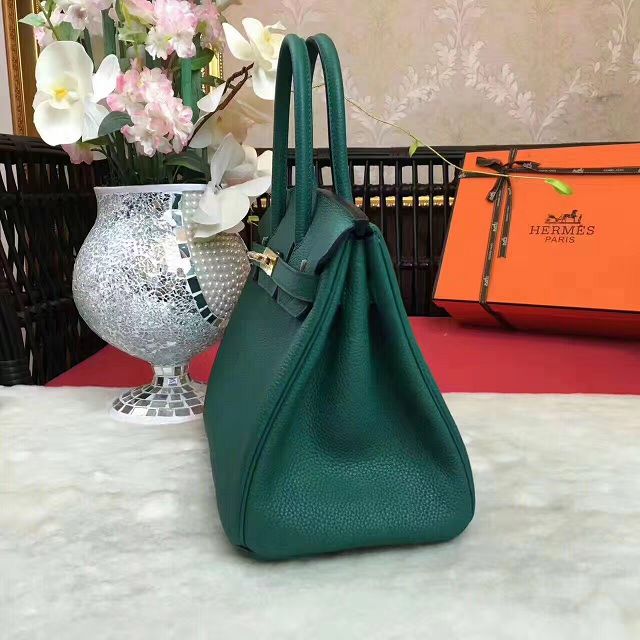 Hermes original togo leather birkin 25 bag H25-1 vert fonce