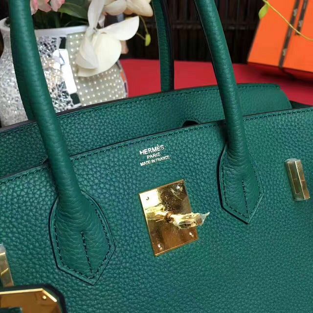 Hermes original togo leather birkin 25 bag H25-1 vert fonce