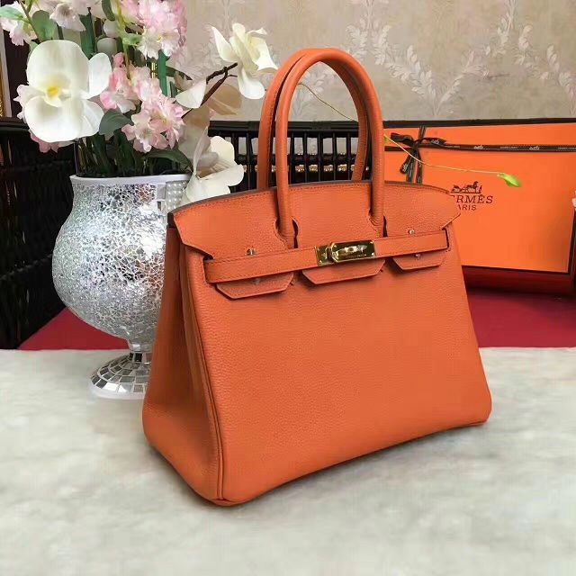 Hermes original togo leather birkin 25 bag H25-1 orange