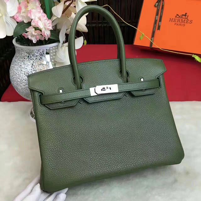 Hermes original togo leather birkin 30 bag H30-1 blackish green