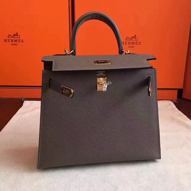 Hermes original epsom leather kelly 28 bag K28-1 dark gray